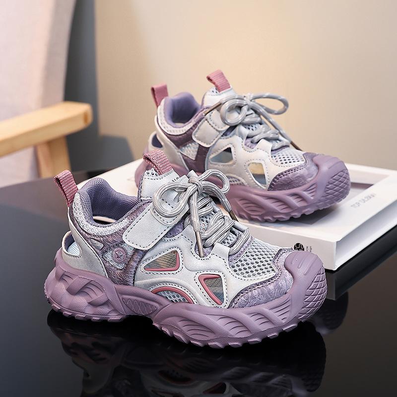 New Style Girls' Children's Shoes with Breathable Mesh Upper, Sports Shoes Featuring Hollowed-out Soft Soles