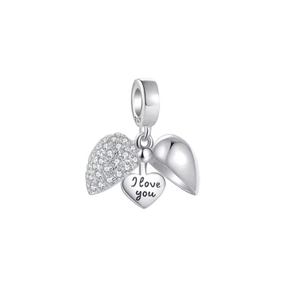 925 Silver,Mom, Dad,Heart-Shaped Bead Pendant Suitable for European Bracelet DIY Exquisite Jewelry
