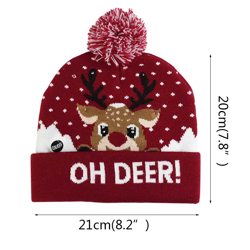 Christmas Themed Light Up Beanie with LED Lights Xmas Gift for Kids Adult