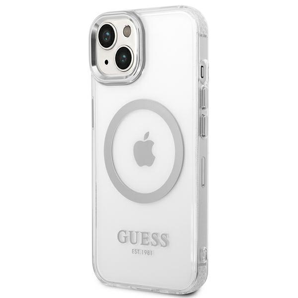 Guess Guhmp14Mhtrms Iphone 14 Plus / 15 Plus 6.7 Srebrny/Silver Twarde Etui Metalowa Obwódka Magsafe