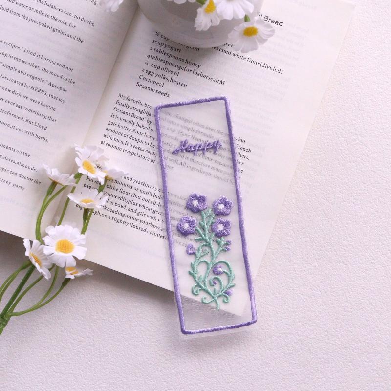 1Pcs Floral Embroidery Rectangular Bookmarks Creative Transparent Organza Bookmarks Office School Supplies Cute Student Gift