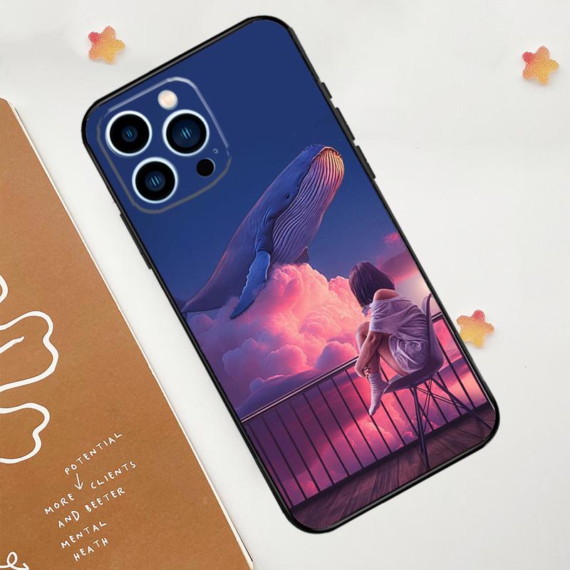 Flying Whale Magical Phone Case For iPhone 17 Pro Max 11 14 15 16 Pro Max 12 13 Mini 16 Plus 16e 17 Air Funda