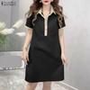 ZANZEA Women Casual Turn Down Collar Short Sleeve Shirt Dress