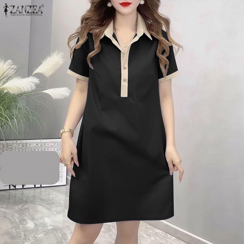 ZANZEA Women Casual Turn Down Collar Short Sleeve Shirt Dress