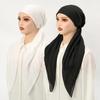 Muslim Solid Color Hijab Cap for Women Cotton Linen Elasticity Head Scarf