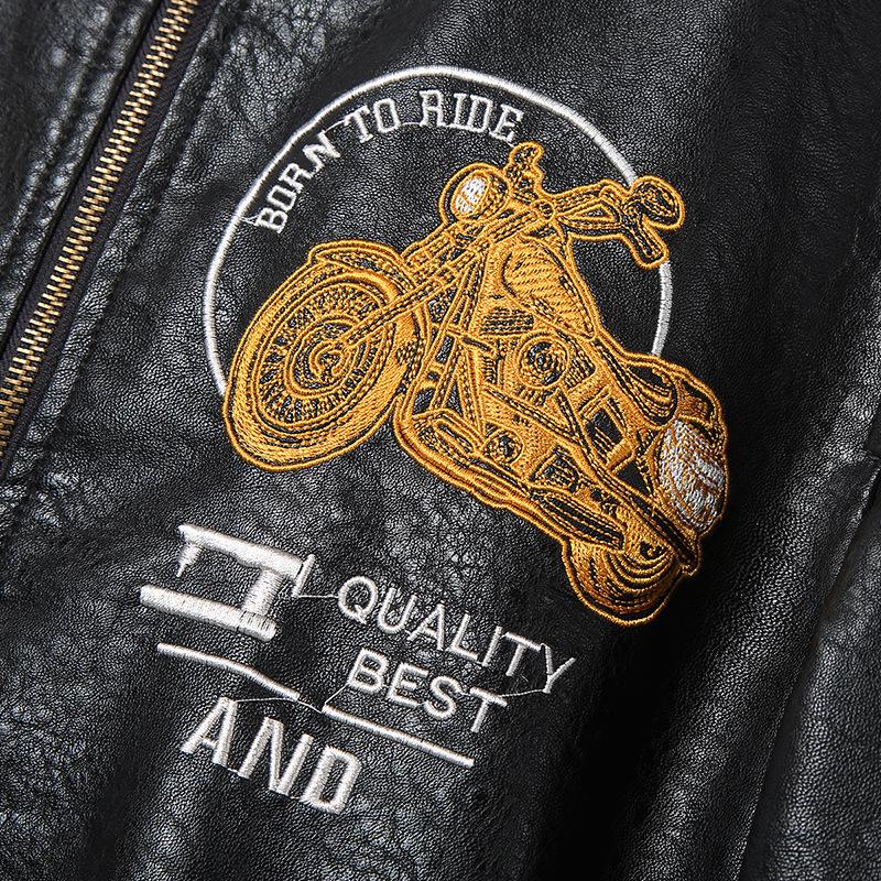Spring Baseball Suit Flight Leather Jacket Men's Large Size Loose Embroidery Locomotive Men's PU Leather Jacket Men's