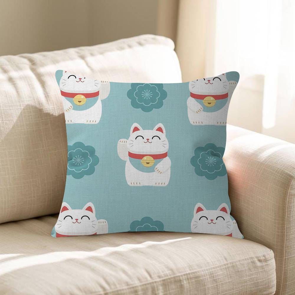 Maneki Neko Lucky Money Cat Pillow Gift Home Office Decoration Pillow Bedroom Sofa Car Cushion CoverPillow Case