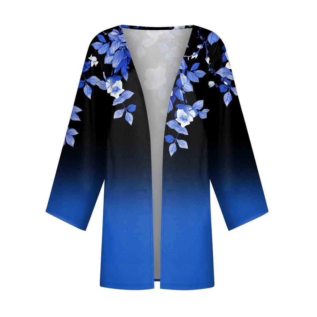 Women's Casual Fashion Retro Printed Lightweight Medium Length Jacket Cardigan