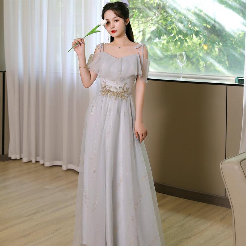 2026 Light Silver Gray One-Shoulder Sequined Bridesmaid & Evening Gown