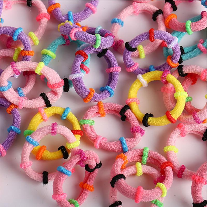 100Pcs/bag High Elasticity Hair Rope Candy Color Bamboo Joint Hair Ring for Kids Girls