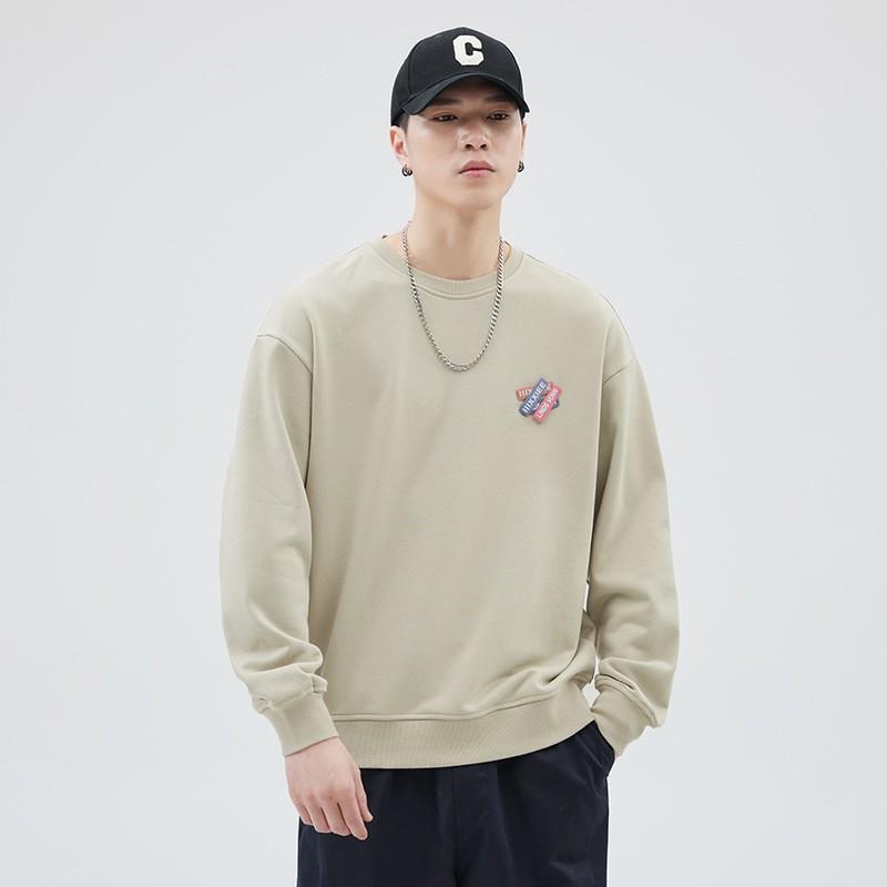 Autumn Round Neck Simple Apricot Sweater Men'S Loose Large Size Trend Japanese Long-Sleeved Pullover Casual Top Trend