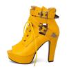 Fashion Women Ankle Boots Platform Lace-Up High Heels Short Boats Female Buckle Spring Summer Red Yellow White Peep Toe Sexy Shoes Black