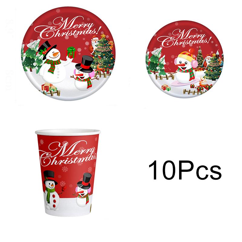 10Pcs/Set Disposable Tableware Set Spoon Fork Happy New Year Merry Christmas Party Supplies Paper Plates X-mas Party Decorations