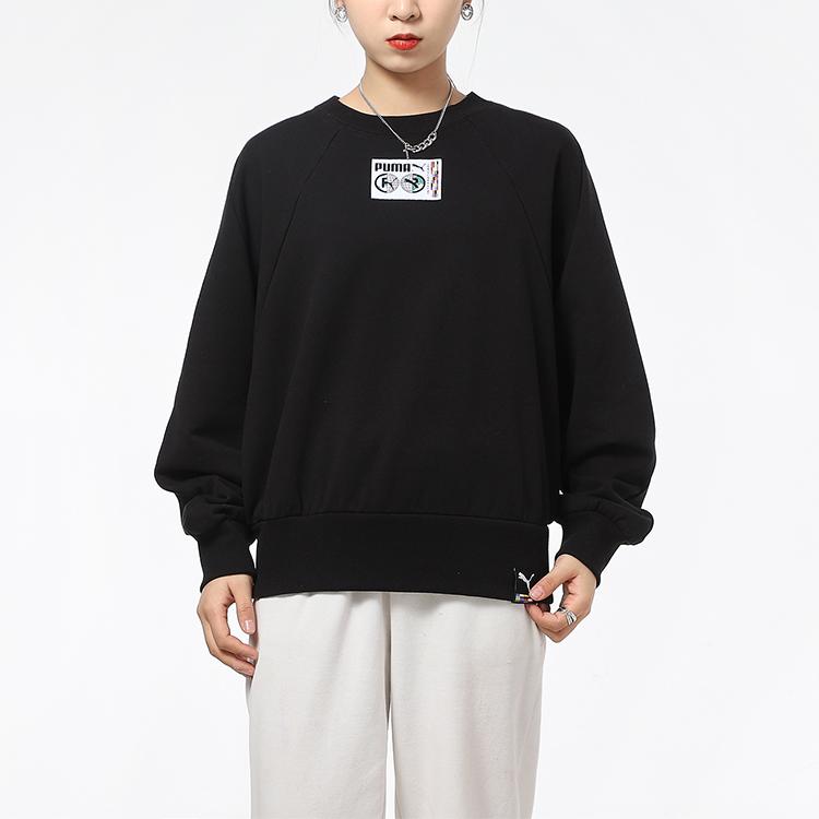 Puma Casual Sport Round Neck Long Sleeve Sweatshirt Women Tops Black 531292-01