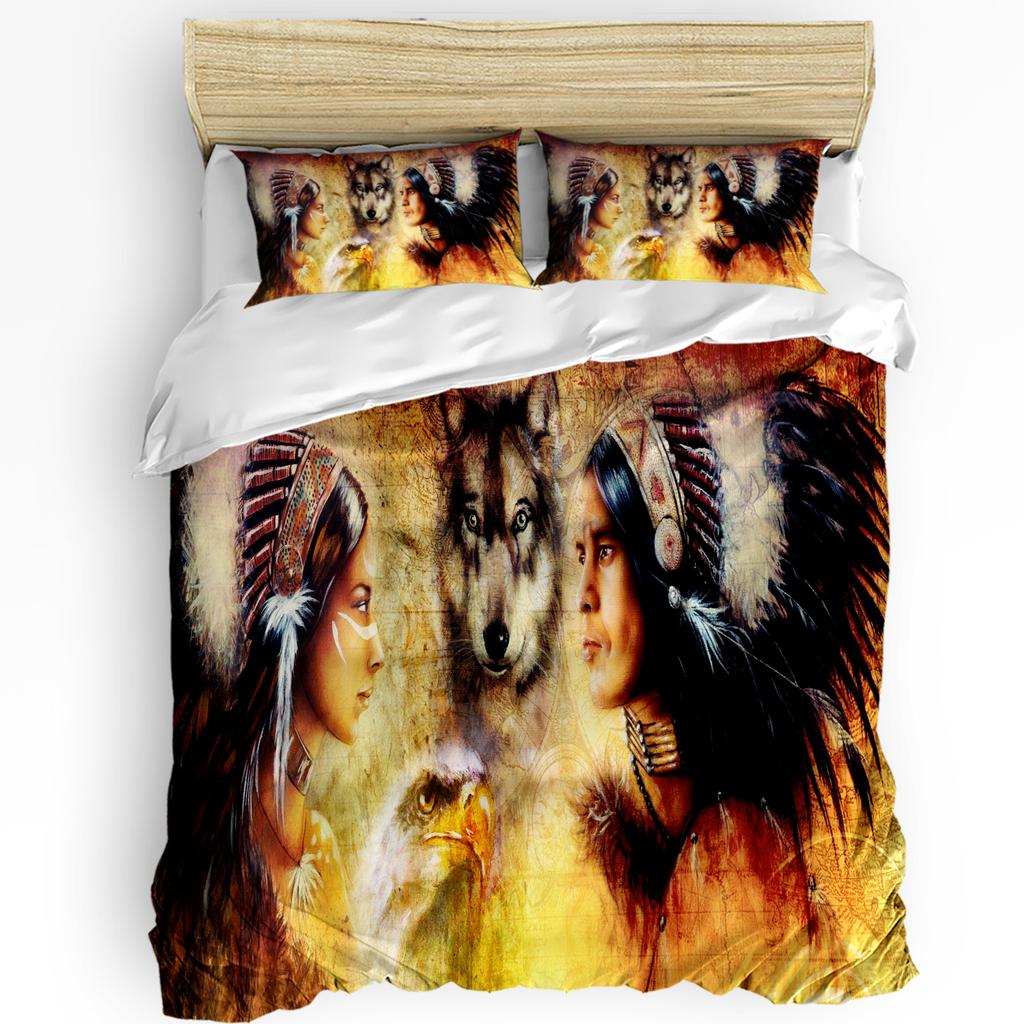 Indian Animal Wolf Printed Comfort Duvet Cover Pillow Case Home Textile Quilt Cover Boy Kid Teen Girl Luxury 3pcs Bedding Set