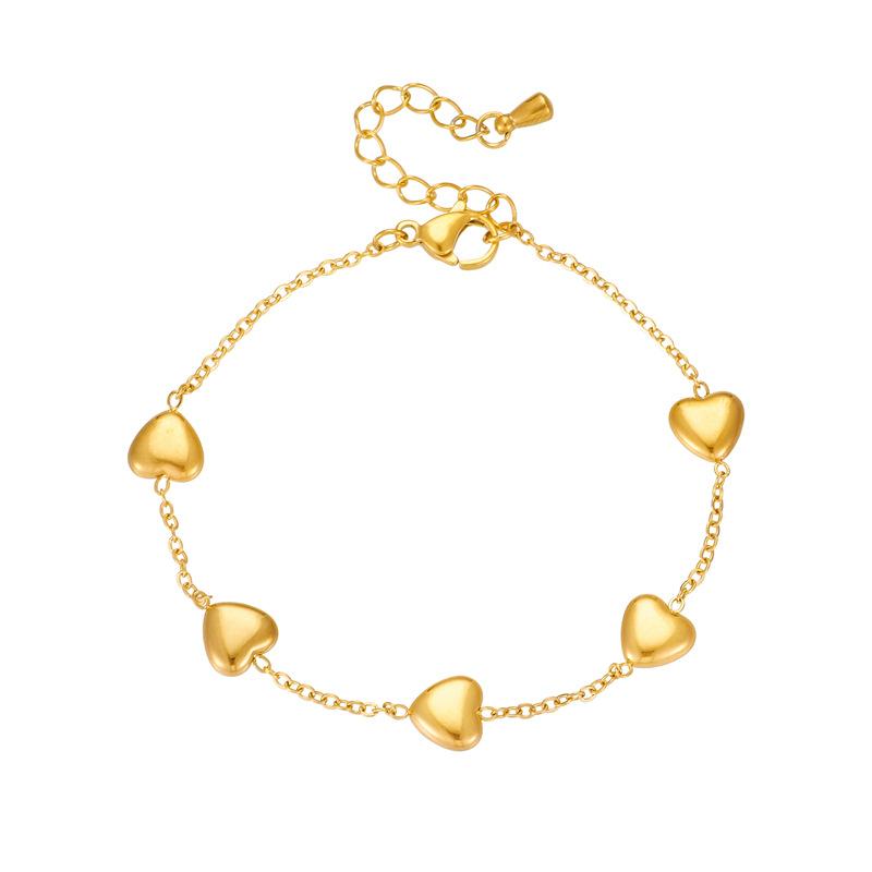 Gold Plated Multi Heart Charm Bracelet, Dainty Puffed Heart Link Chain, Minimalist Love Jewelry for Women Gift