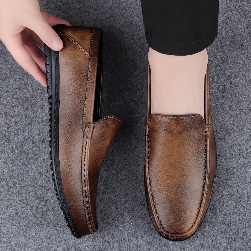 Modne codzienne męskie buty formalne z miękką podeszwą, oddychające, na jeden rzep, biznesowe skórzane buty, miękka skóra, wygodne buty formalne