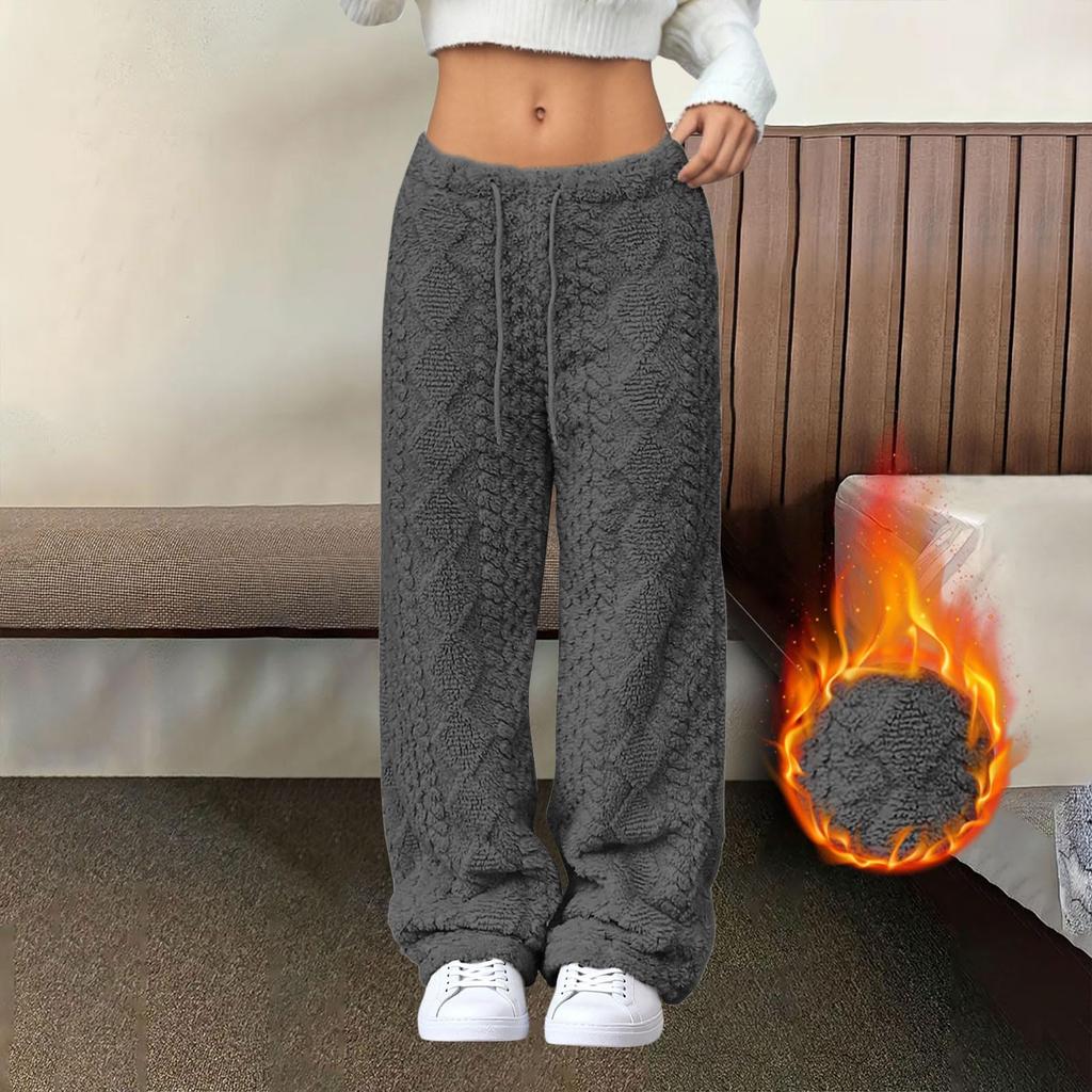 Women's Fashionable Loose-Fit Trousers Sporty Fleece-Lined Solid-Colour Long Trousers