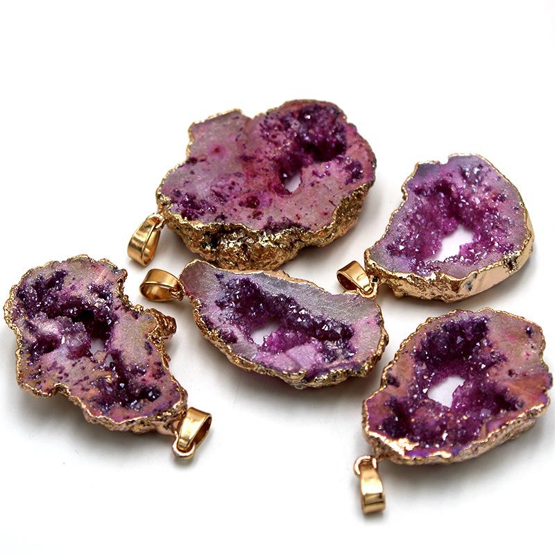 Irregular Agate Natural Stone Druzy Pendant Necklace for Women DIY Crystal Quartz Pendant Necklace Gmstone Jewelry