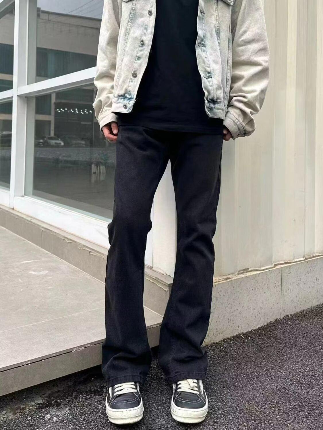 

Черные расклешенные джинсы High Street для мужчин – узкие повседневные брюки INS в американском стиле для модных мужчин и женщин M