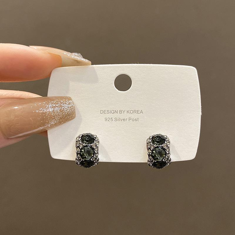 S925 Silver Needle Black Zircon Stud Earrings Women s Retro Light Luxury High Sense C-Type Earrings French Personality Earrings
