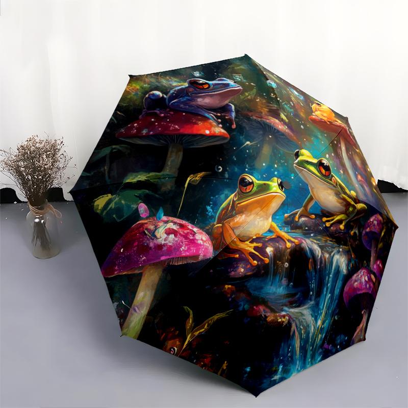 Colorful Frog pattern, automatic folding umbrella, portable and foldable design, 8 ribs, a Christmas or birthday gift.