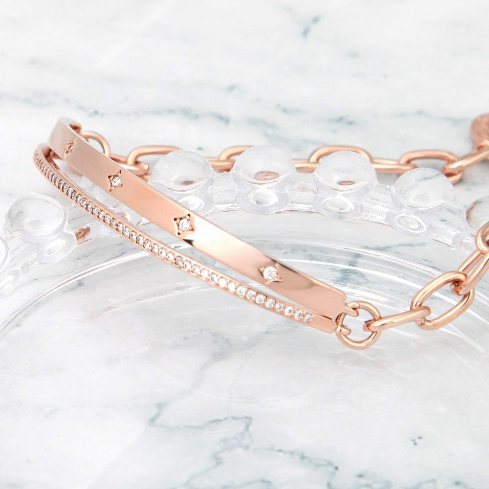 Edge 14Kgp Bangle Chain Rose Gold Bracelet Jr318