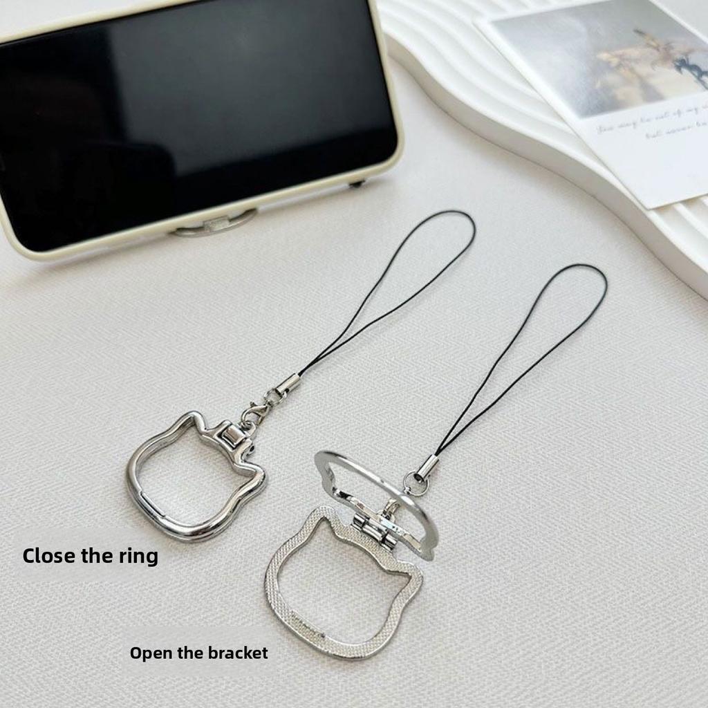 1PCS Cat-shaped Aluminum Alloy Mobile Phone Lanyard with Built-in Bracket Lazy Bracket Multi-function Ring Portable Desktop Universal