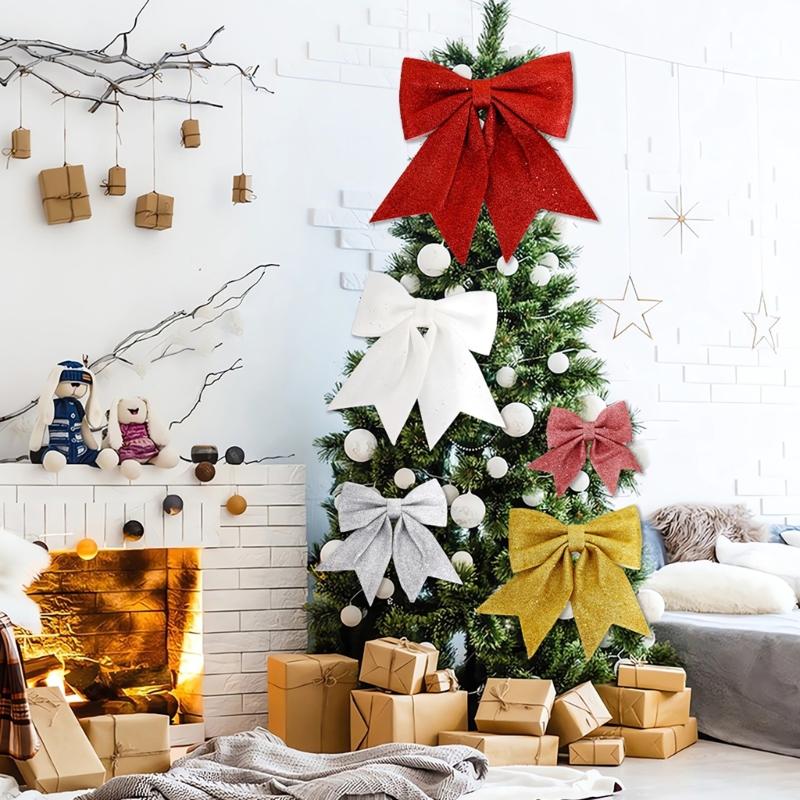 Christmas Tree Bowknot Decoration for Home Party Bows Ornament DIY Accessories