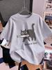 Cartoons Black Cat Prints Short Sleeve T-Shirts Womens Cotton Summer Tee Shirts Soft Loose O-Neck Tops Street Womans Clothes
