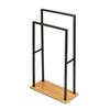 Towel Rail - Wenko - Bambusa - 2 Bars - Black Steel - Weighted Bamboo Base - 46x20x80 Cm