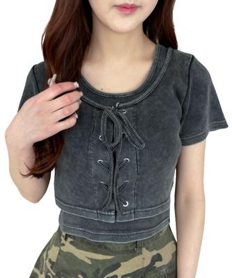 WEGO Vintage Kurzarm Girly Koreanisch Lässig Perfektes Geschenk für Frühling und Größe Sumikuro Damen Schnür-T-Shirt, Stil, Oberteil, Sommer, F,