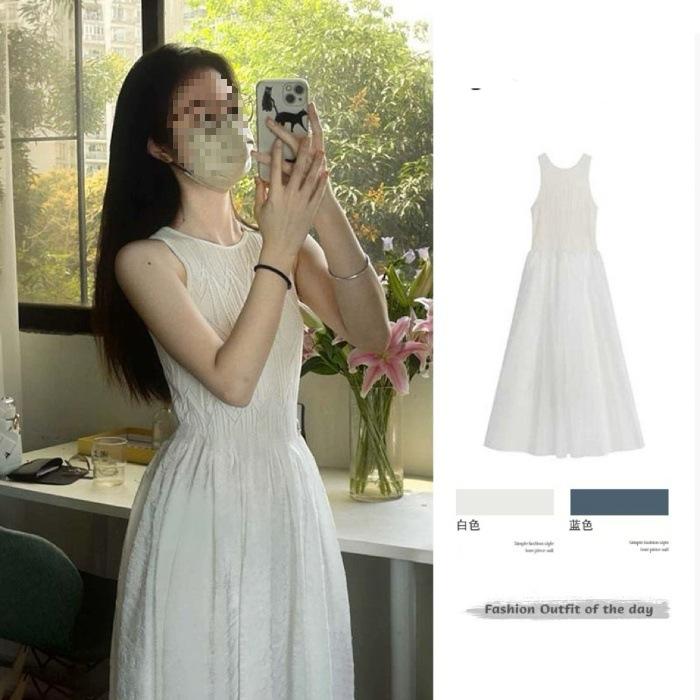 Summer 2026 new white texture vest dress women s niche waist and thin high-end sleeveless long dress S