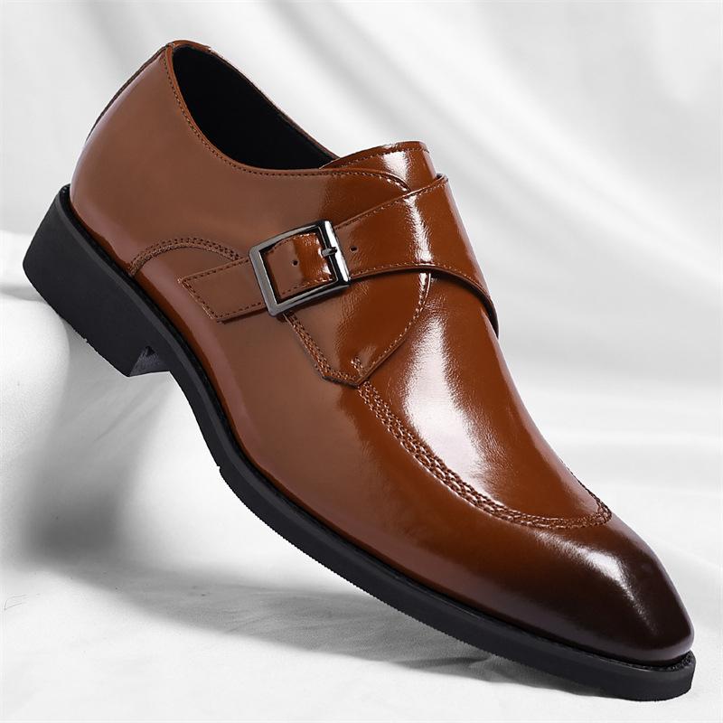 Fashion New Men's Designer Pointed Brown Leather Shoes Gentleman Monk Strap Loafers Business Wedding Dress Homecoming Footwear
