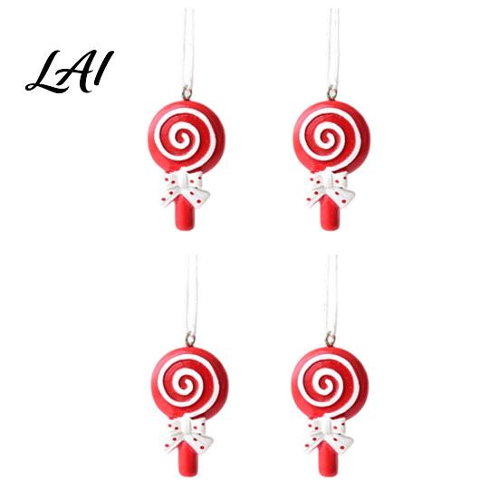 Durable Resin Holiday Ornaments 4 Pcs Gingerbread Christmas Ornaments Candy Cane Tree Lollipop Tree Decorations Man Xmas Hanging Decoration