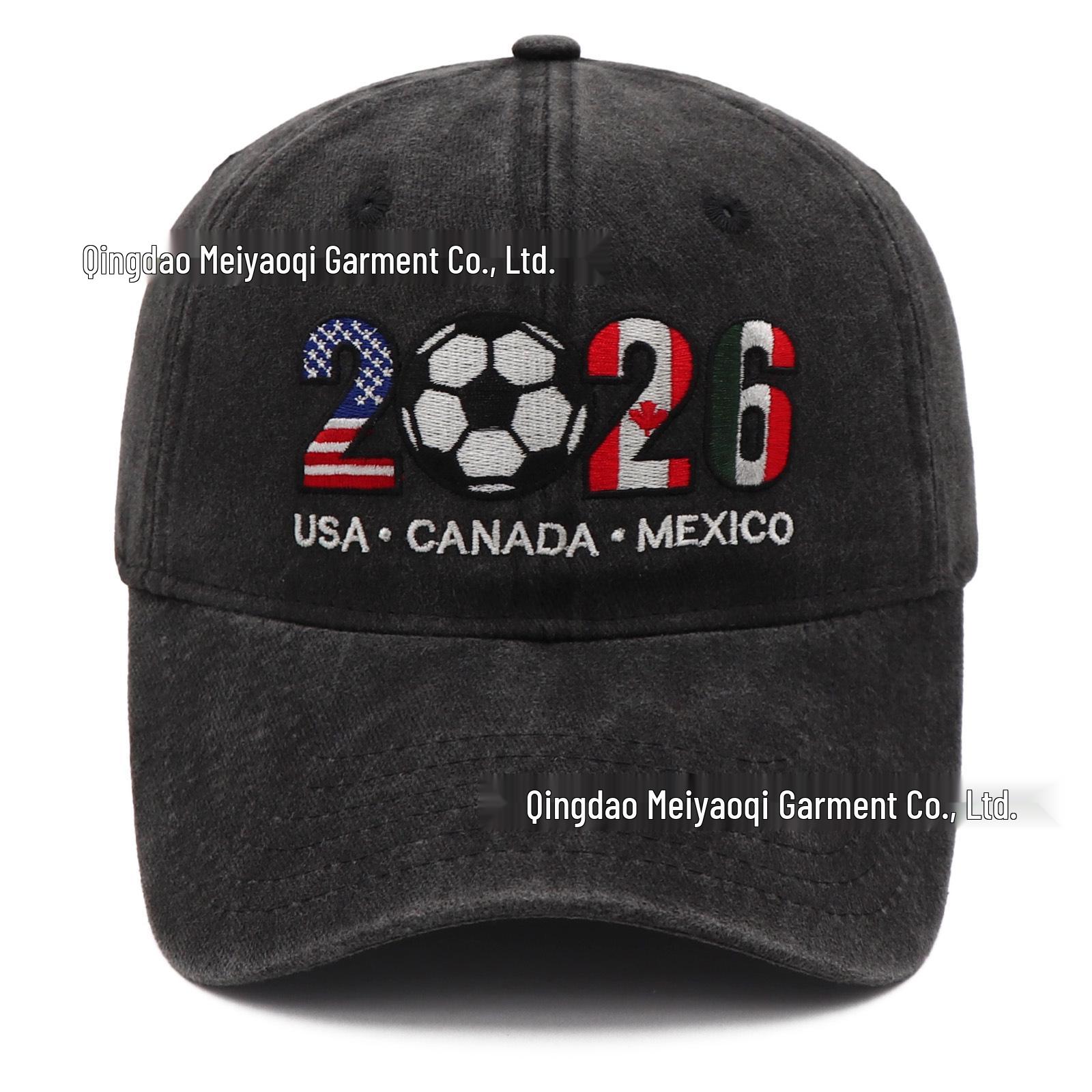 2026 World Cup Embroidered Distressed Baseball Cap - USA, Canada, Mexico Edition Adjustable чёрный