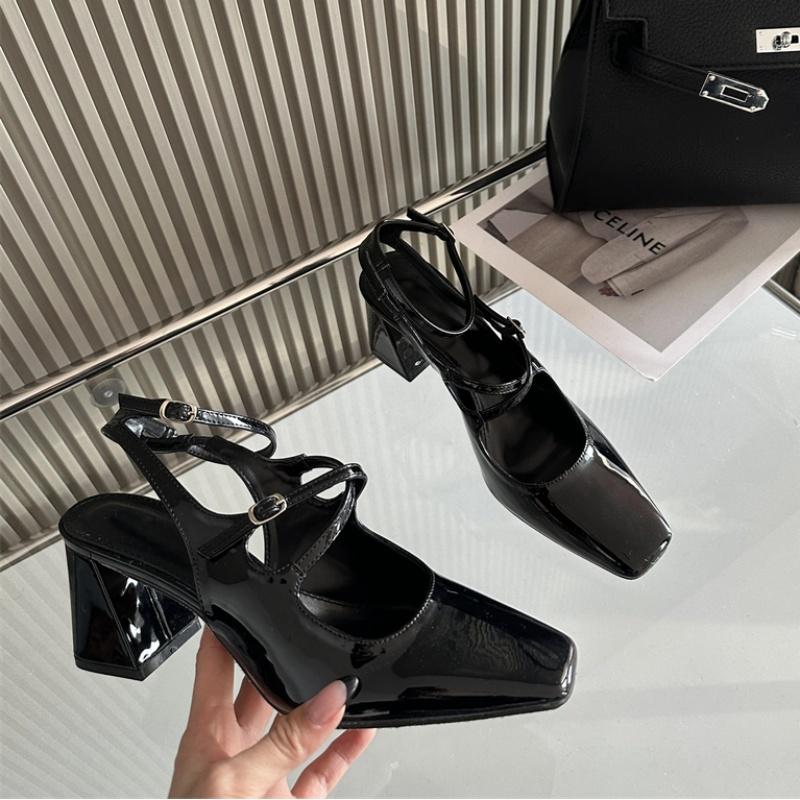 

Fashion Bailamos Brand New Sandals Heel Women Block High-heeled Mary Janes Slingback Shoes Multi-buckles Woman Sandalias 41 чёрный