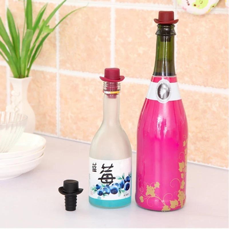Silicone Bottle Stopper Bottle Cap Wine Cork Wine Pourer Stopper Silicone Bottle Cap Cute Top Hat Preservation Gel Cork Strip