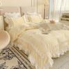 Korean Princess Lolita Bed 4-Piece Set Solid Washed Cotton Breathable Bed Sheet Duvet Cover Bedding Set with Lace