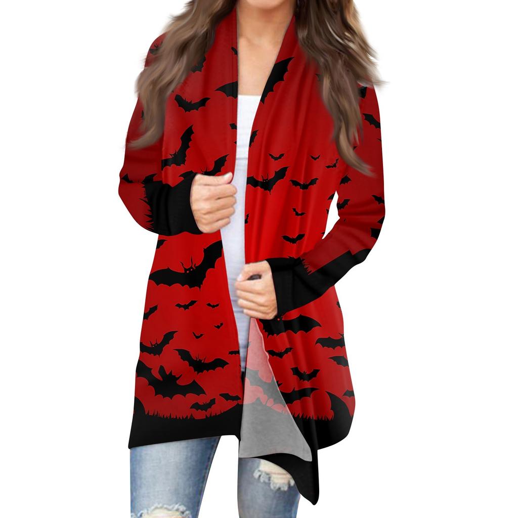 Women's Halloween Print Long Sleeve Front Cardigan Printed Top Lightweight Jacket