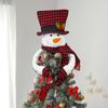 Christmas Snowman Tree Topper Large Plush Snowman Hugger with Red Black Plaid Top Hat Scarf Xmas Tree Ornament