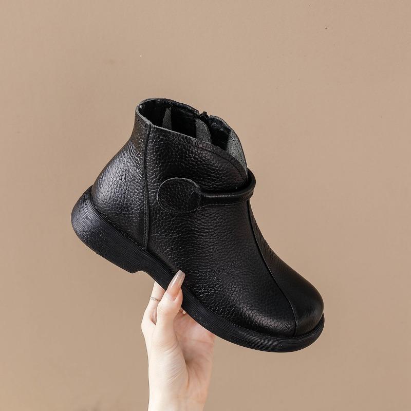 Autumn Early Winter Genuine Leather Shoes Women Ankle Boots Soft Brand Ladies Fashion Boots Plus Size 41 Beige Black