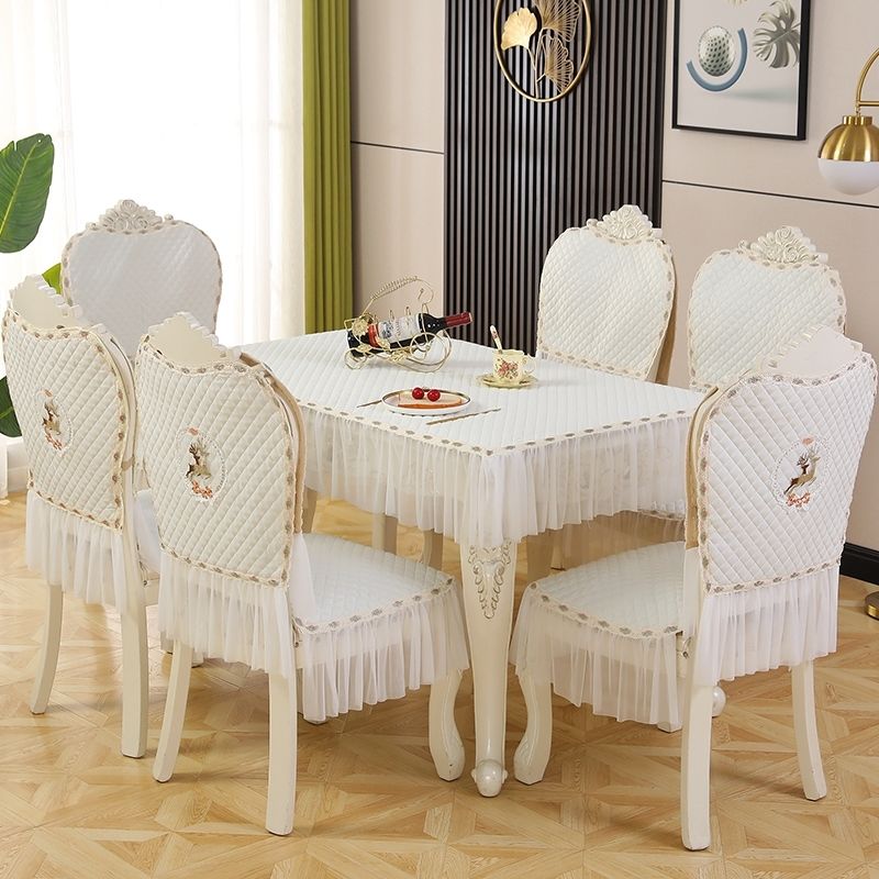 

Сплошной цвет, ткань для стола, подушка для стула, чехол на спинку, кружевной Нескользящий пылезащитный чехол на табурет, бытовой обеденный стол, кофейная скатерть
