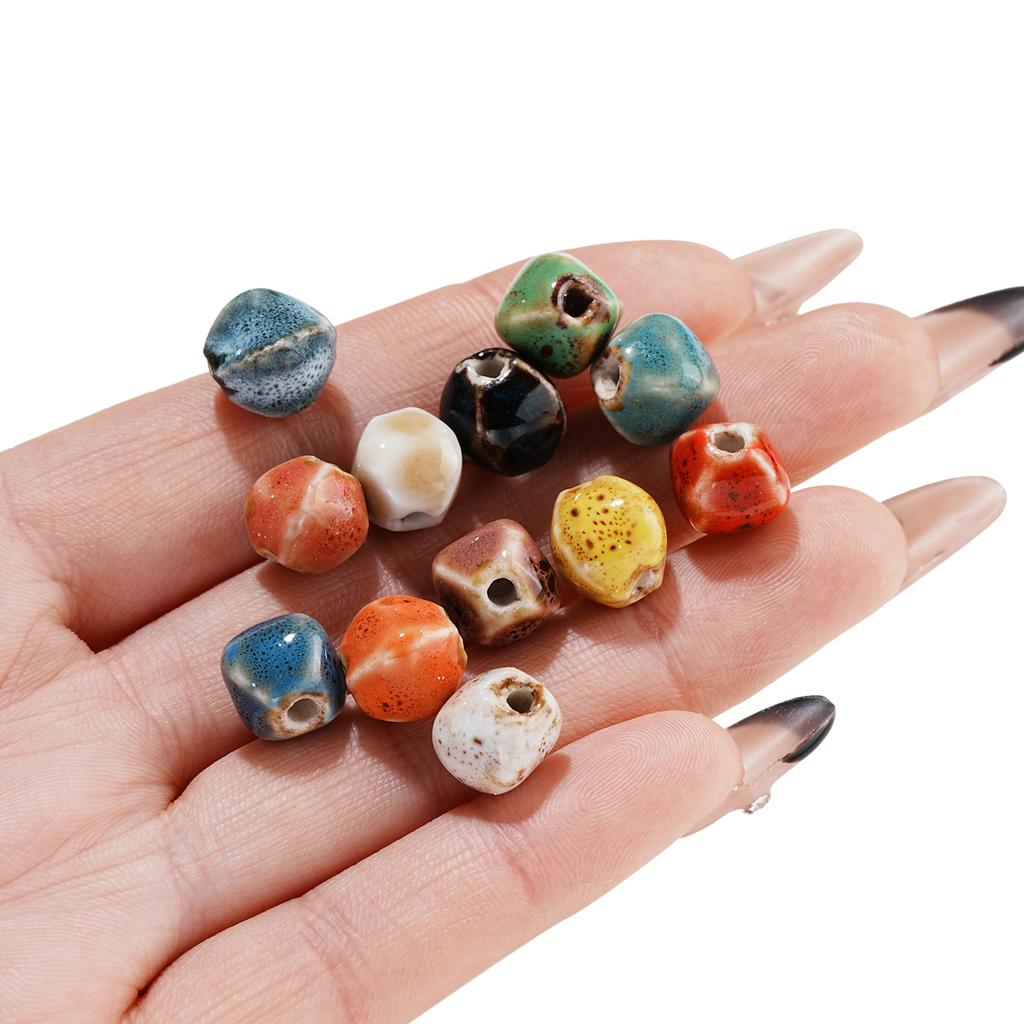 10pcs/Lots Irregular Ceramic Beads Colored Spacer Loose Beads for DIY Necklace Bracelet Keychain Jewelry Making Findings