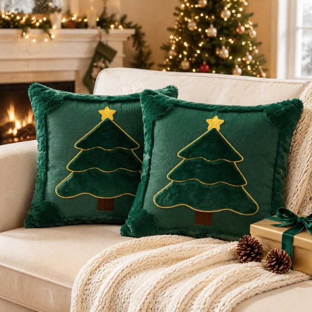 2PCS Plush Throw Pillow Cover Christmas Tree Cushion Cover Practical Christmas Pillow Cover Bedroom