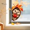 Transparente Fensterfolie Herbst Statische Aufkleber, Herbst Igel Ahornblatt Glasaufkleber, Wiederverwendbare Dekorationen PVC Aufkleber für Zuhause, Geschäft Schaufenster