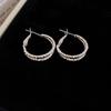 Silver needle pleated double-layer round pendant earrings, fashionable and simple cold wind temperament earrings, niche design earrings