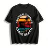 Retro Beach Lifeguard Tower Coconut Tree Graphic Casual Tee Pure Cotton T-shirt