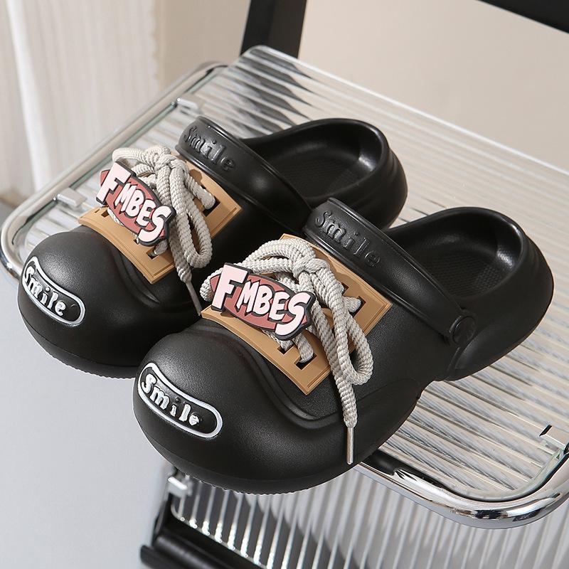 

Туфли с отверстиями, большие головки, милые, крутые, пряные, сумка, веревка, кружево, дышащие, удобные, мягкие, сандалии на платформе (с аксессуарами) садовая обувь 40-41 чёрный