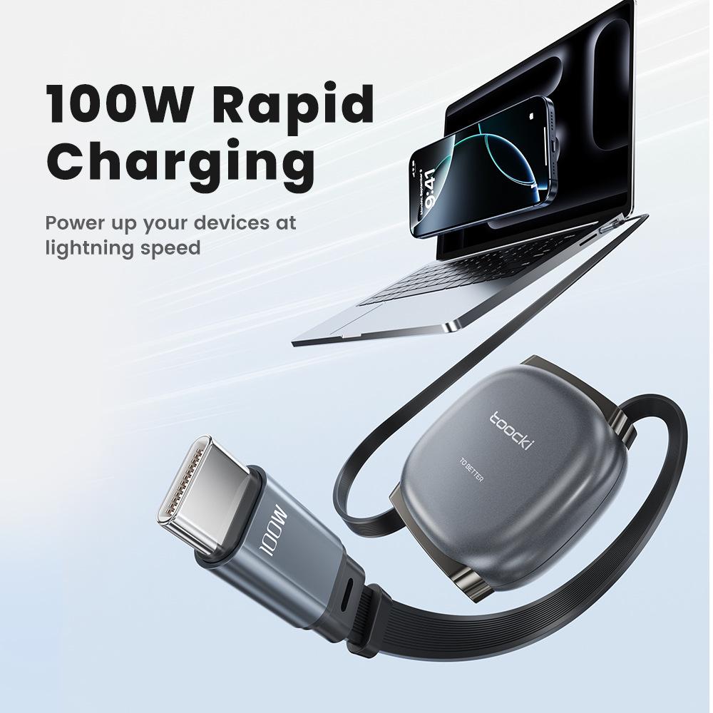 Toocki 100W Retractable Fast Charging Cable for Apple MacBook and iPad